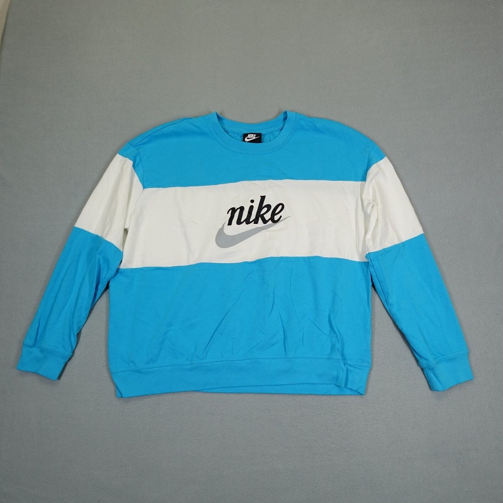 Nike Sweatshirt Women XL Blue White CK1299-487 Colorblock Script Logo Pullover